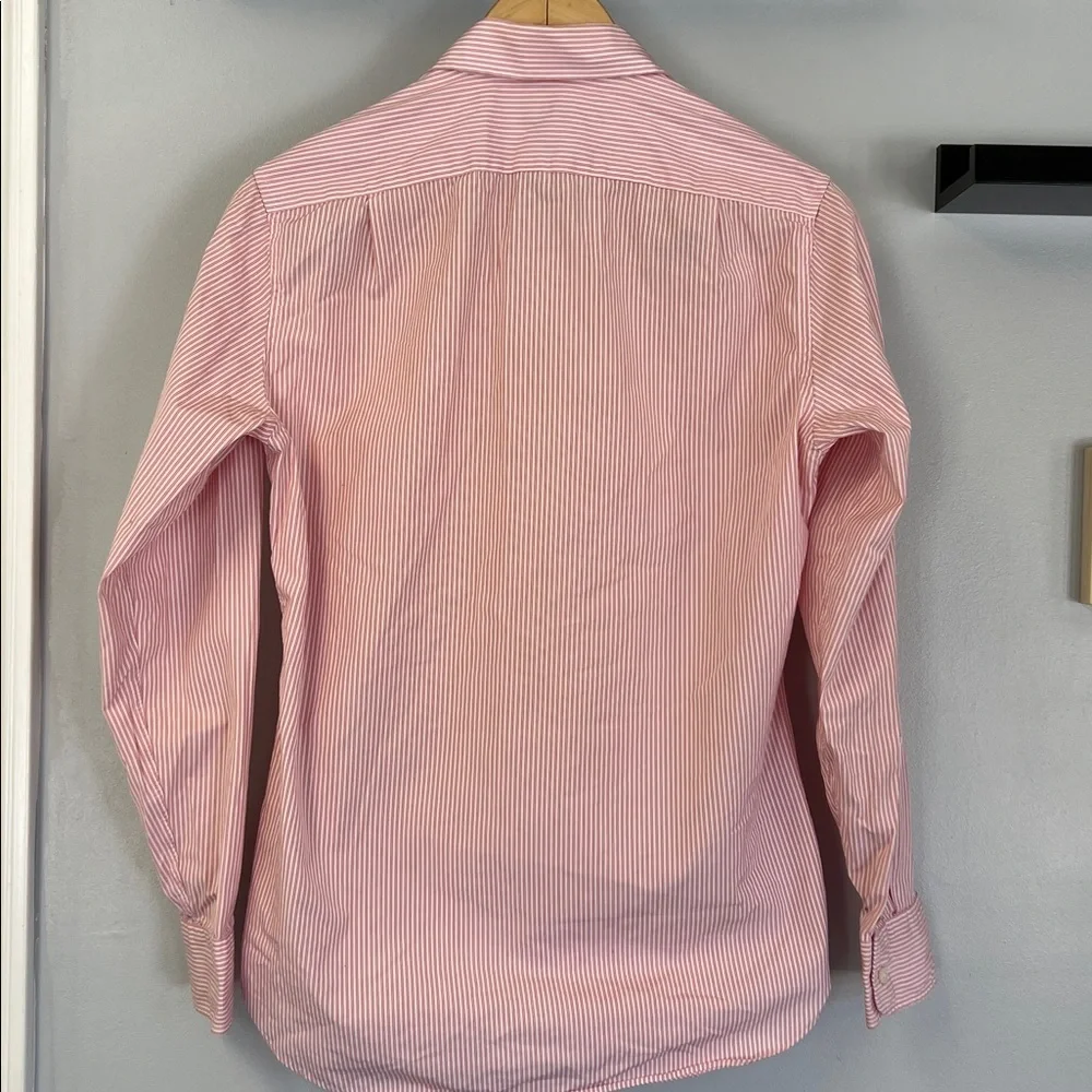 J. Crew Men's Pink and White Striped Button Down Shirt Thompson Collection Sz S